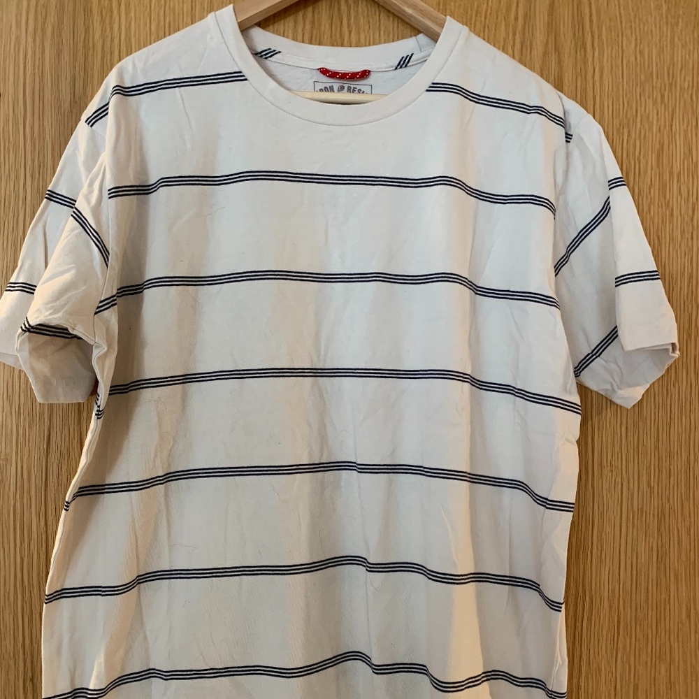 Men's White and Blue Striped Cotton T-Shirt
